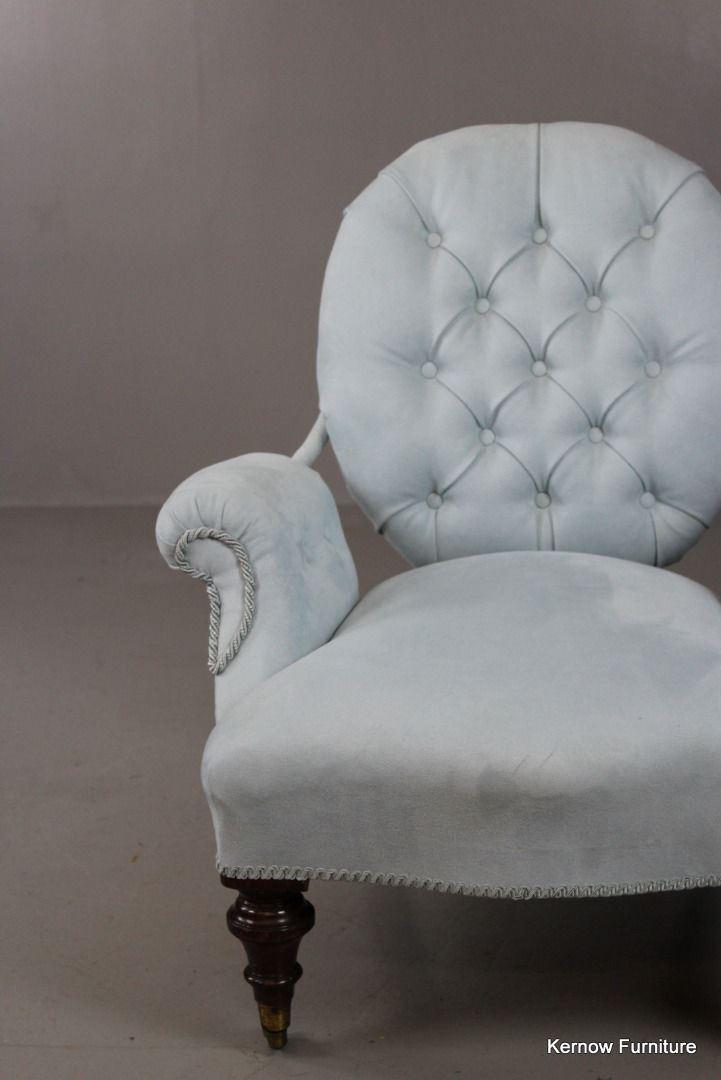 Antique Blue Upholstered Armchair - Kernow Furniture