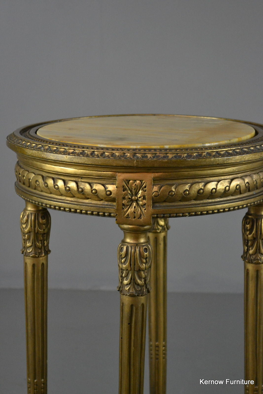 Louis XVI Style Gold & Marble Top Round Side Table - Kernow Furniture