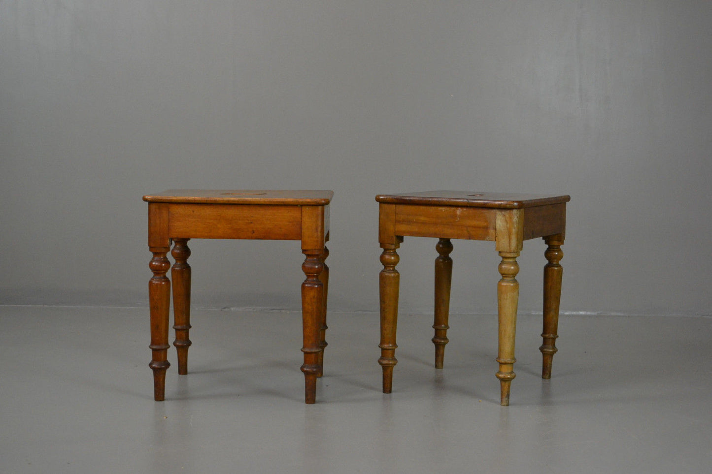 Pair Antique 19th Century Mahogany Short Stools - Kernow Furniture