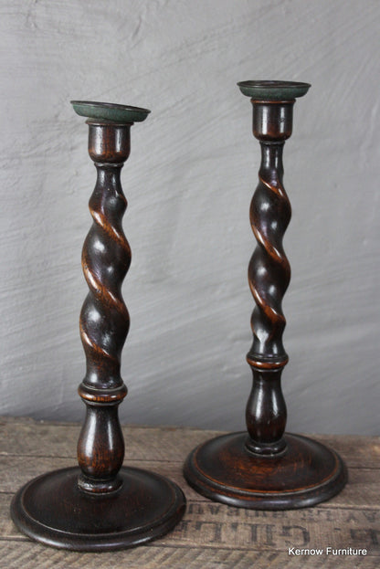 Oak Barley Twist Candlesticks - Kernow Furniture