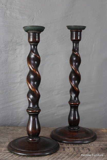 Oak Barley Twist Candlesticks - Kernow Furniture