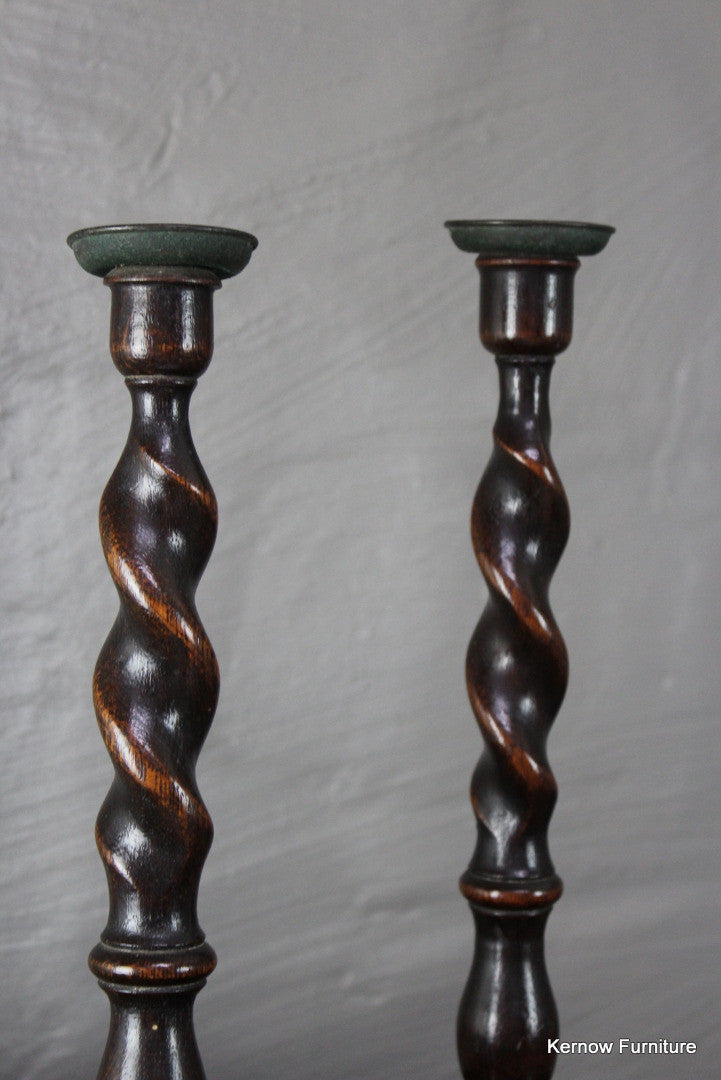 Oak Barley Twist Candlesticks - Kernow Furniture