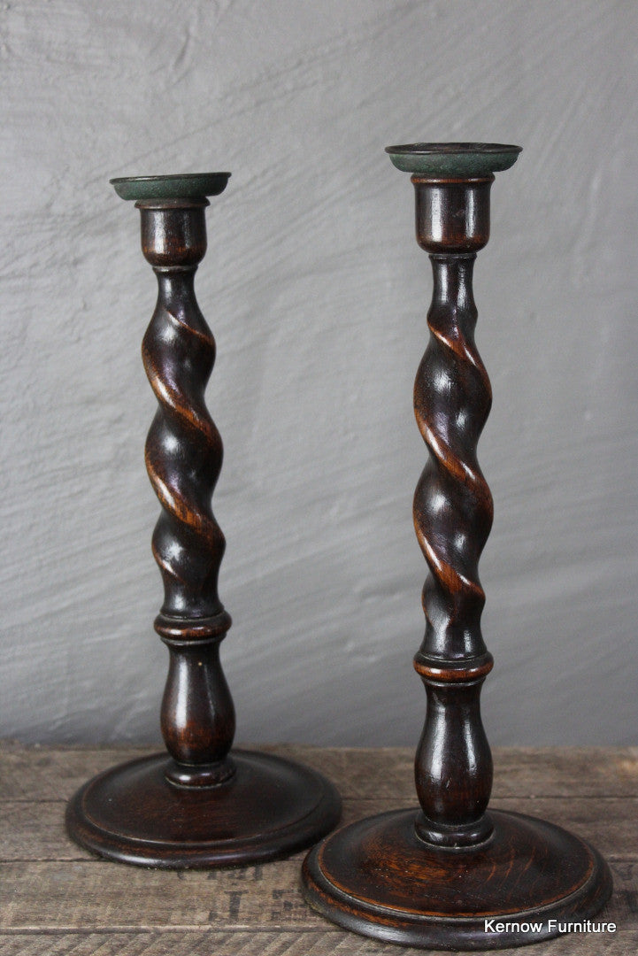 Oak Barley Twist Candlesticks - Kernow Furniture