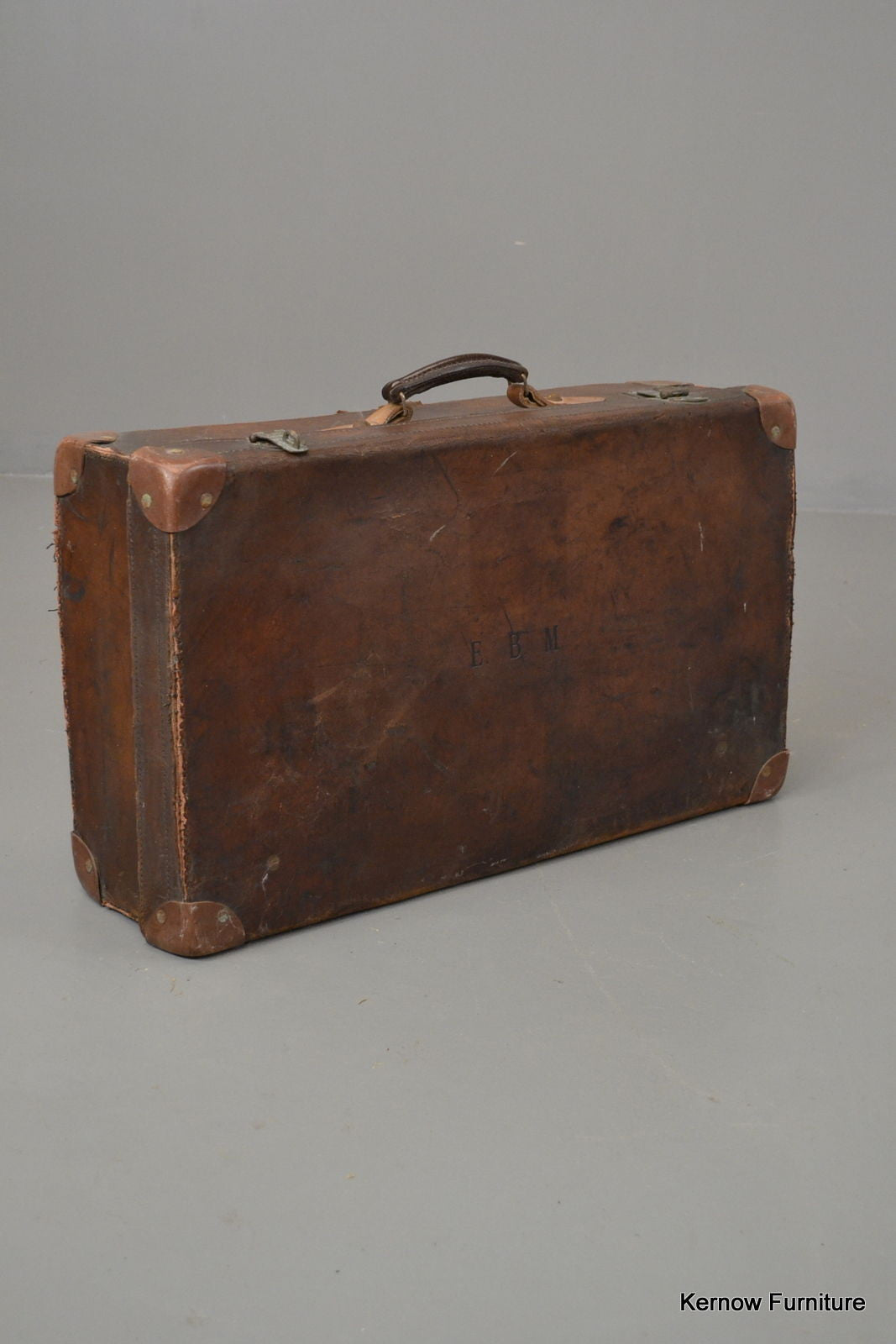 Antique Brown Leather Suitcase - Kernow Furniture