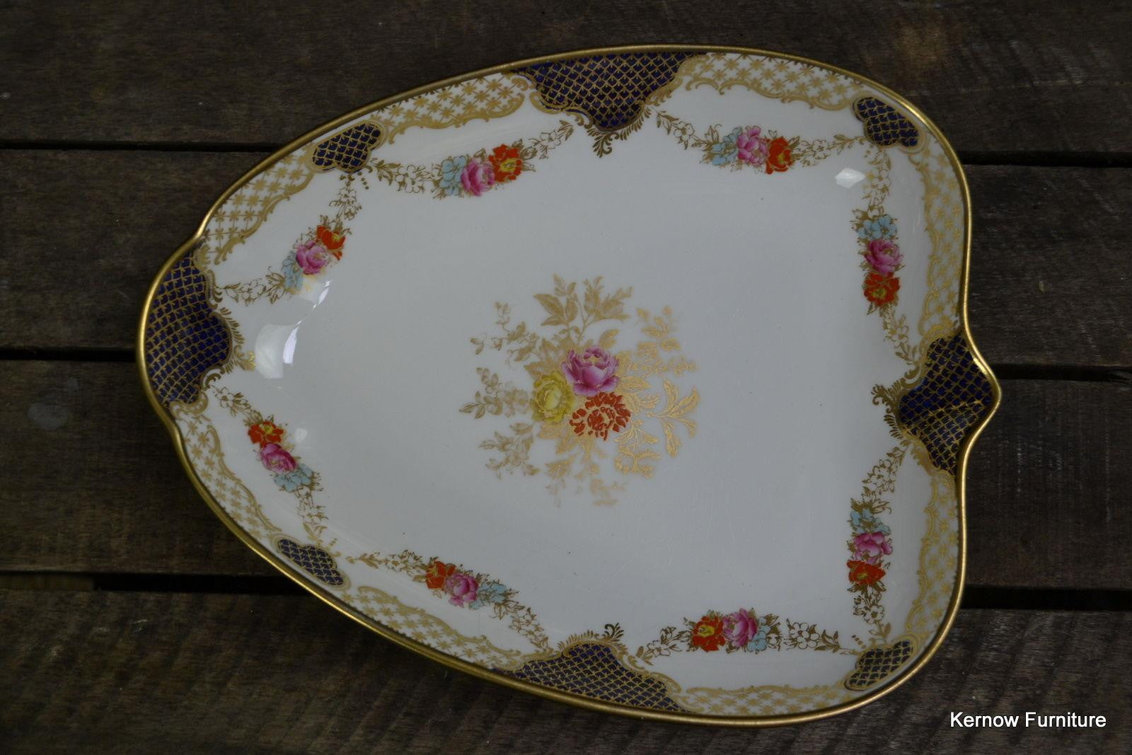 Wedgwood Leaf Shape Serving Dish Floral Blue & Gilt X3848 - Kernow Furniture