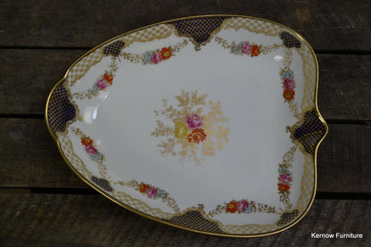 Wedgwood Leaf Shape Serving Dish Floral Blue & Gilt X3848 - Kernow Furniture