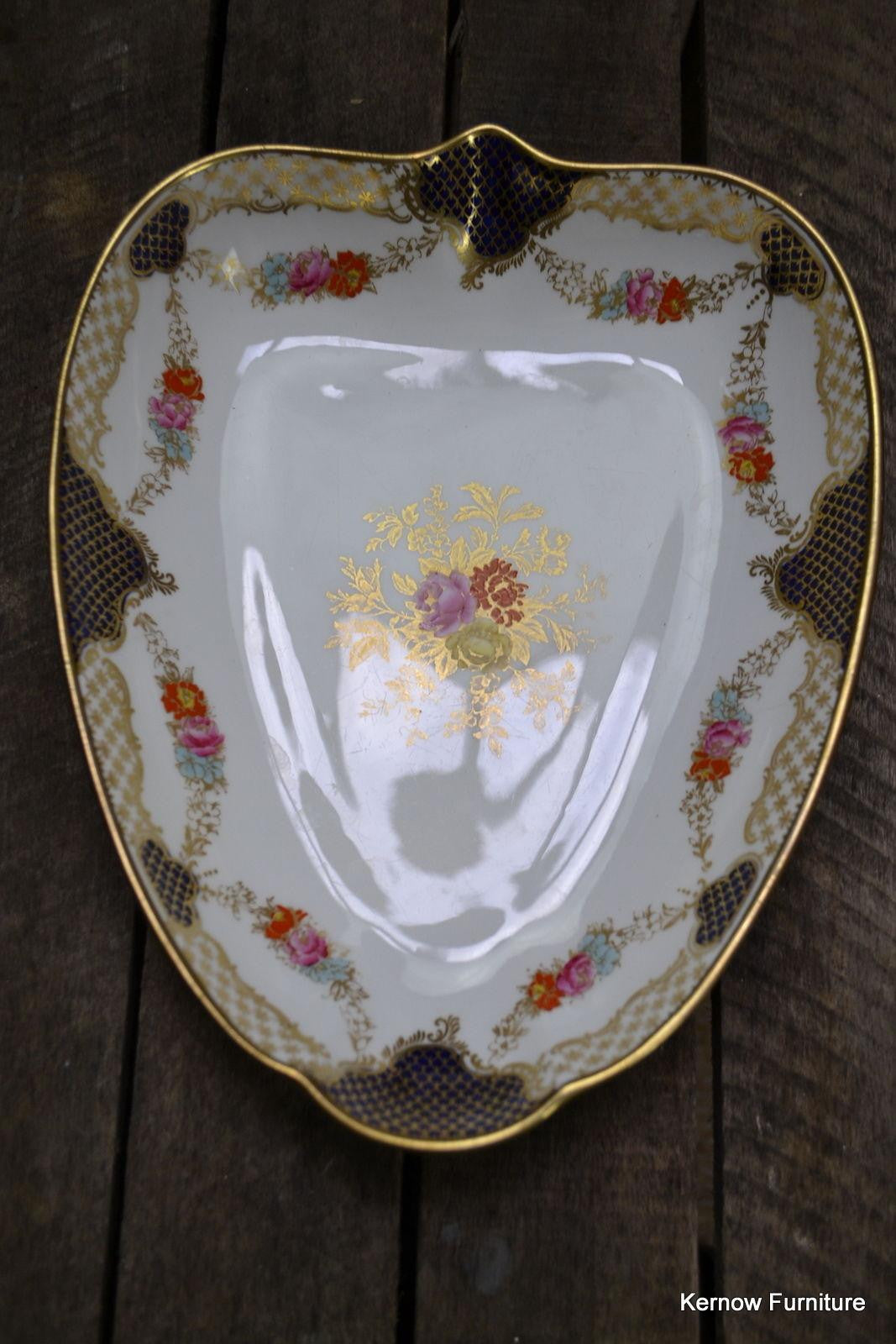 Wedgwood Leaf Shape Serving Dish Floral Blue & Gilt X3848 - Kernow Furniture