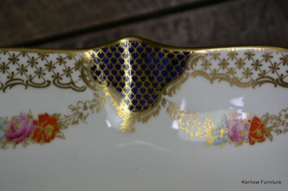 Wedgwood Leaf Shape Serving Dish Floral Blue & Gilt X3848 - Kernow Furniture