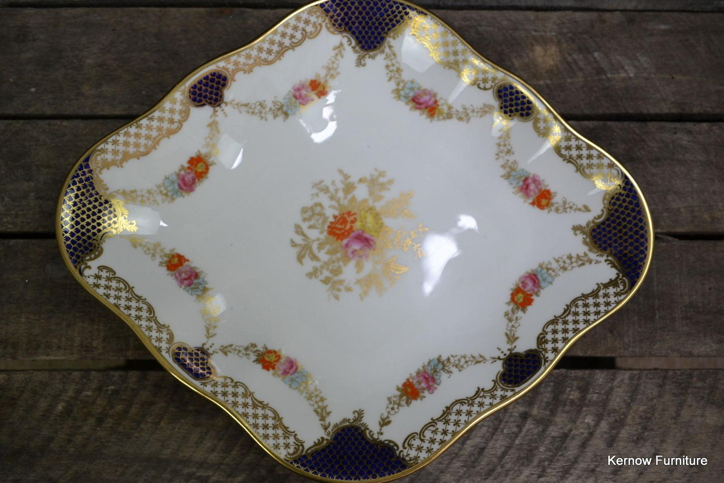 Wedgwood Diamond Shape Serving Dish Floral Blue & Gilt X3848 - Kernow Furniture