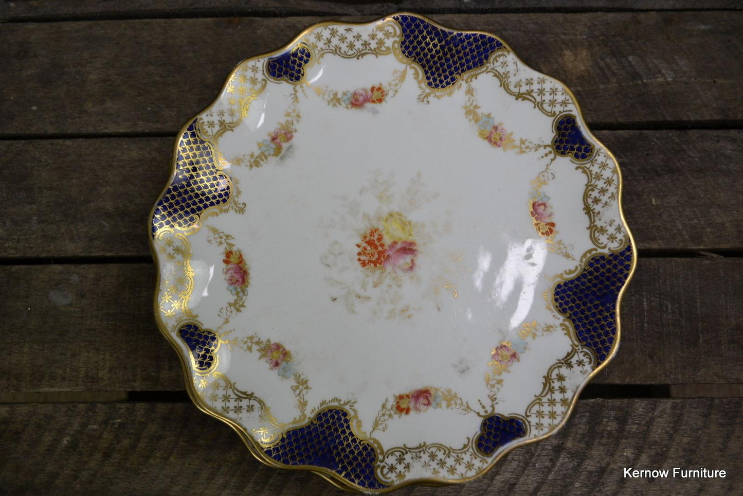 6 x Wedgwood Dessert Plate Blue & Gilt X3848 - Kernow Furniture