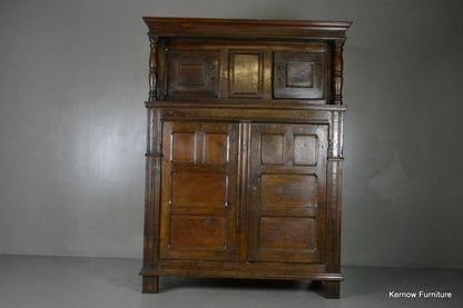 Antique 17th Century Vernacular Rustic Oak Court Cupboard - Kernow Furniture