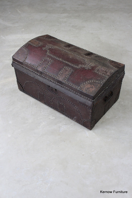 Antique Vintage Studded Leather Dome Top Trunk - Kernow Furniture