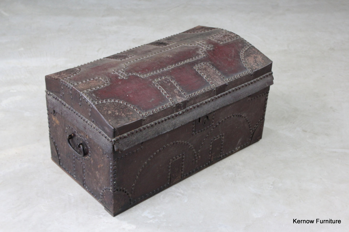 Antique Vintage Studded Leather Dome Top Trunk - Kernow Furniture