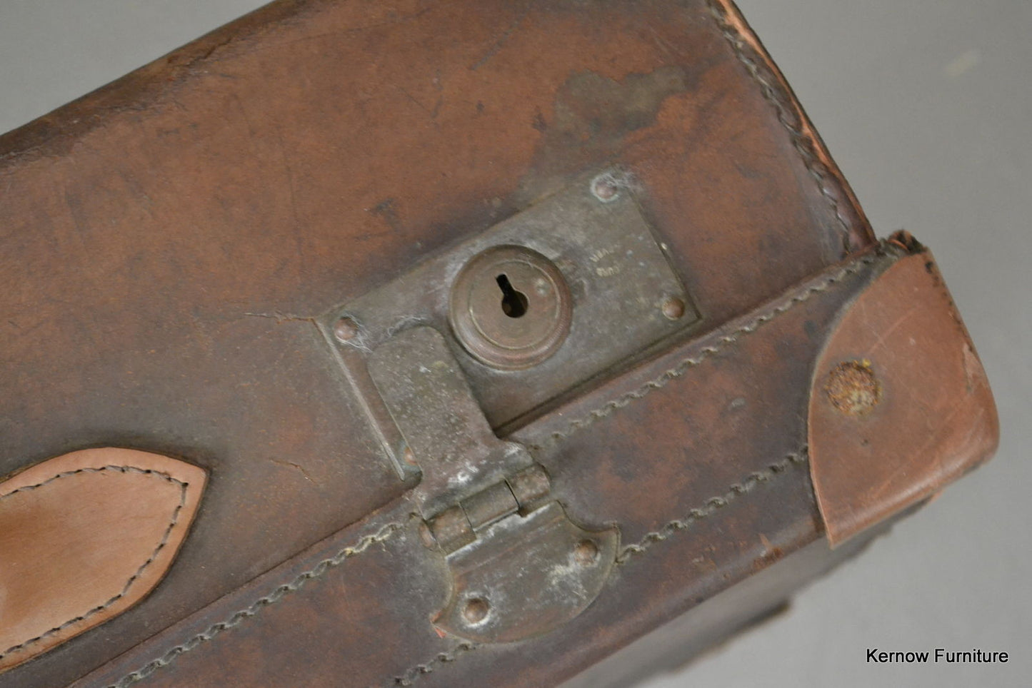 Antique Brown Leather Suitcase - Kernow Furniture