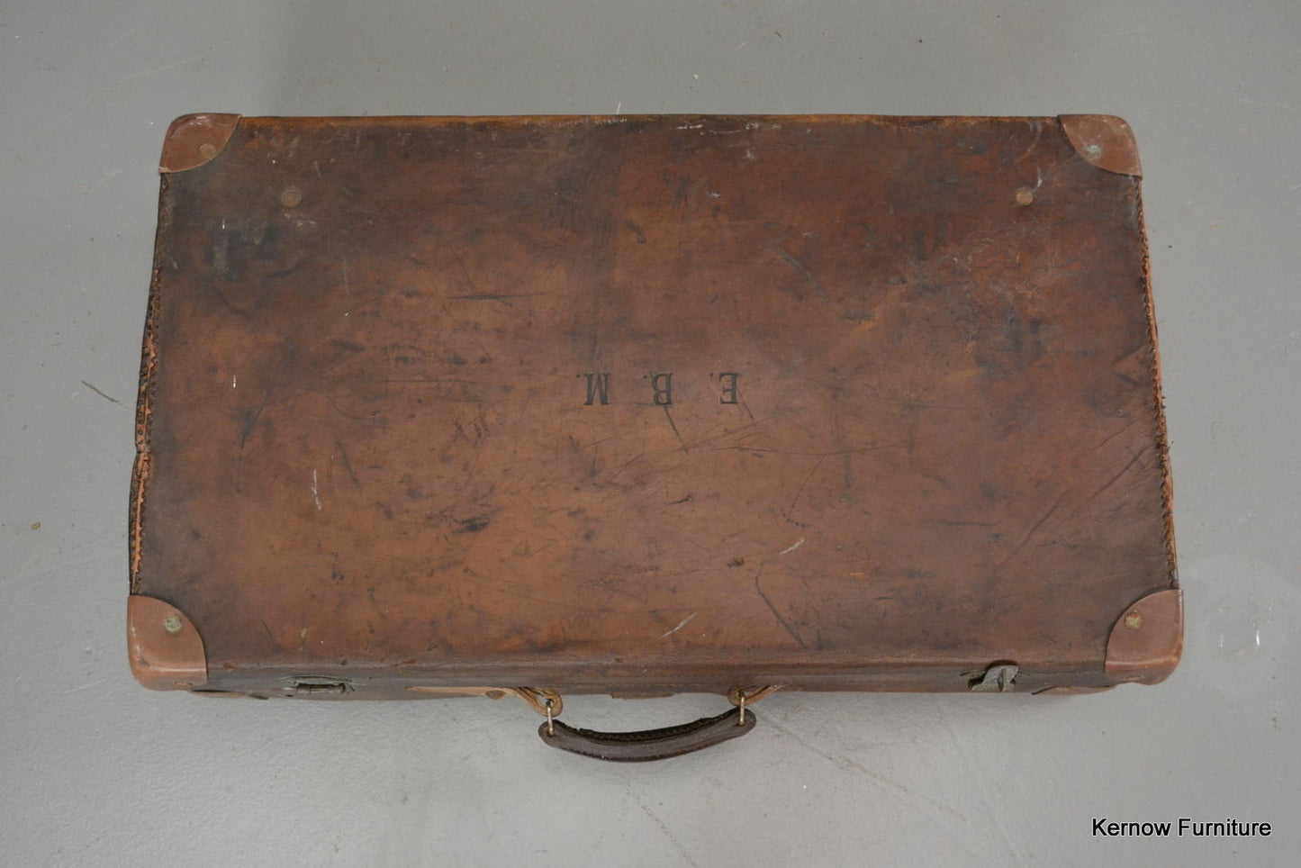 Antique Brown Leather Suitcase - Kernow Furniture