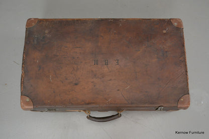 Antique Brown Leather Suitcase - Kernow Furniture