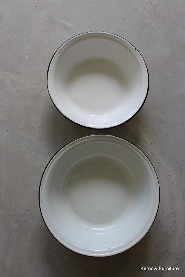 Pair Vintage Enamel Bowls - Kernow Furniture