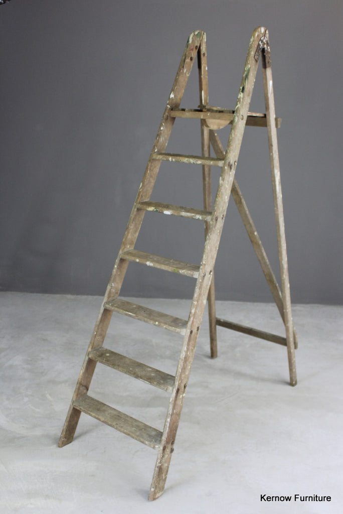Large Vintage Wooden Step Ladders - Kernow Furniture