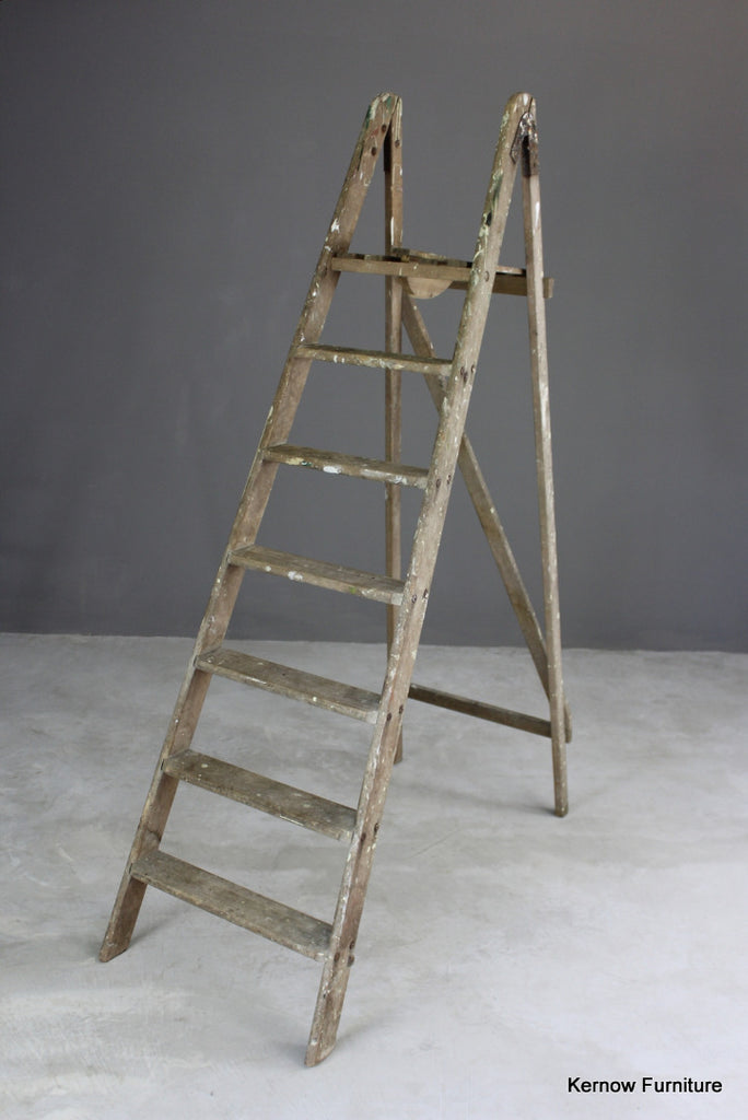 Large Vintage Wooden Step Ladders - Kernow Furniture