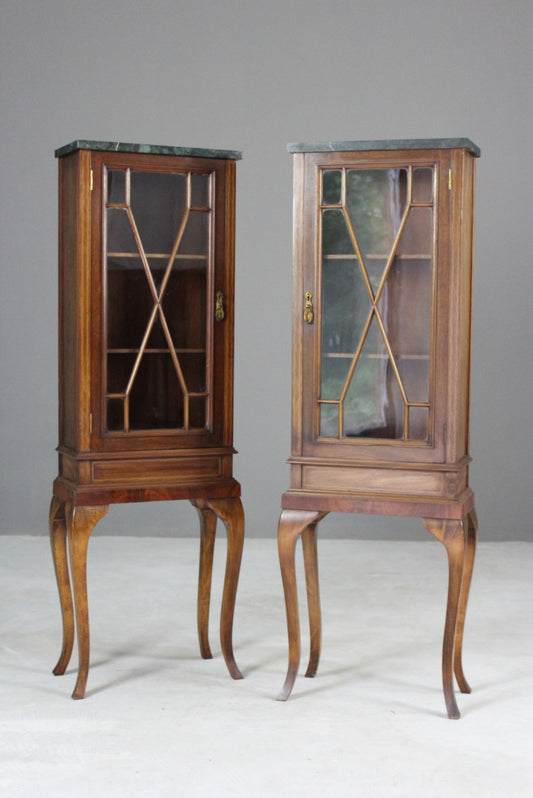 Pair Edwardian Glazed Cabinets - Kernow Furniture