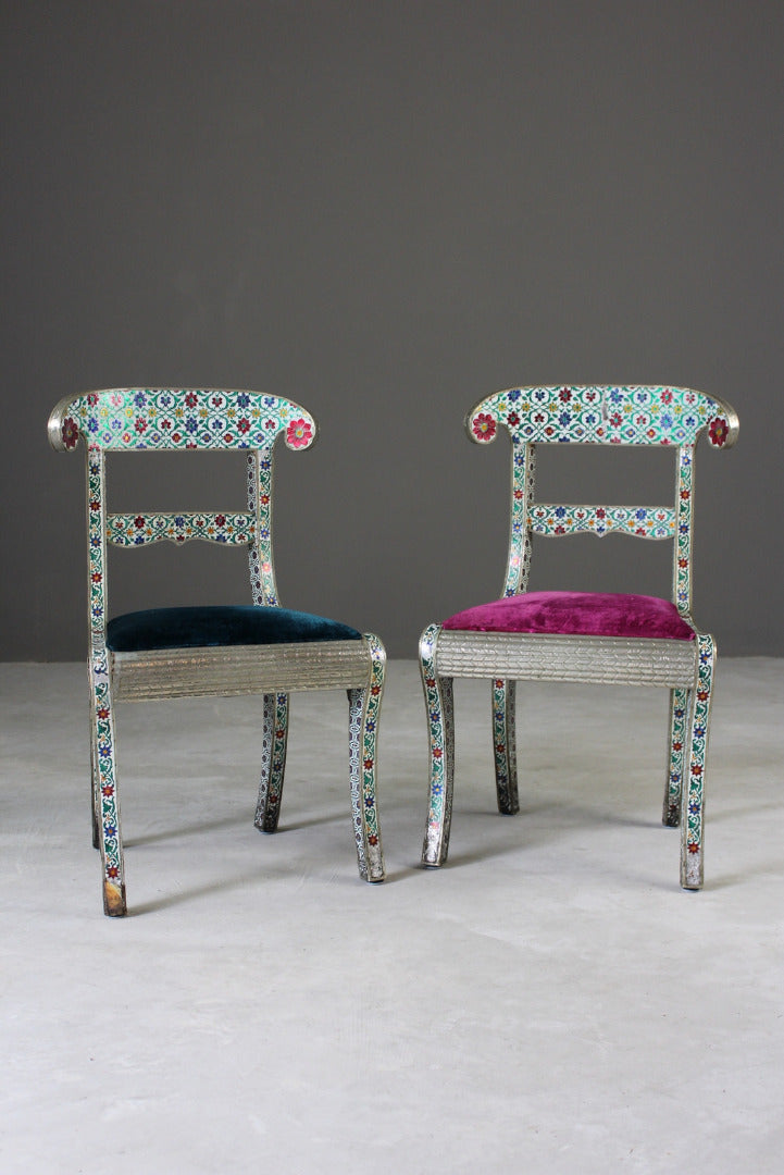 Pair Indian Enamelled Metal Chairs - Kernow Furniture