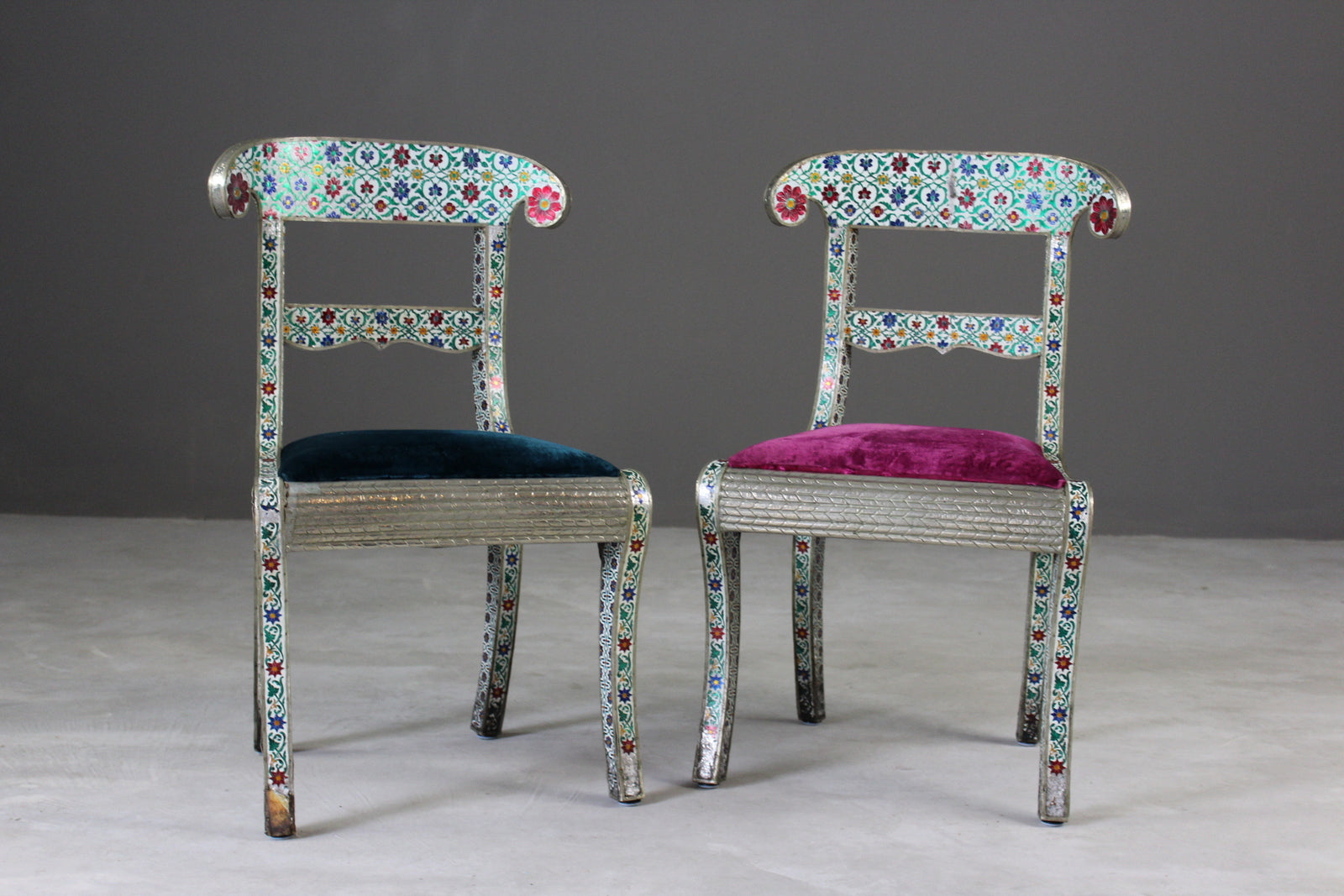 Pair Indian Enamelled Metal Chairs - Kernow Furniture