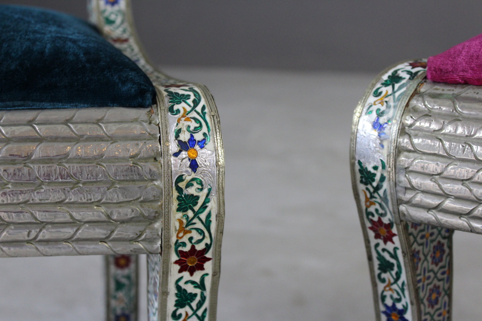 Pair Indian Enamelled Metal Chairs - Kernow Furniture