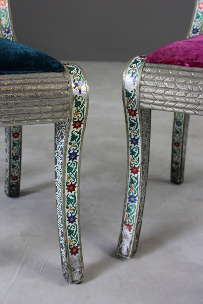 Pair Indian Enamelled Metal Chairs - Kernow Furniture