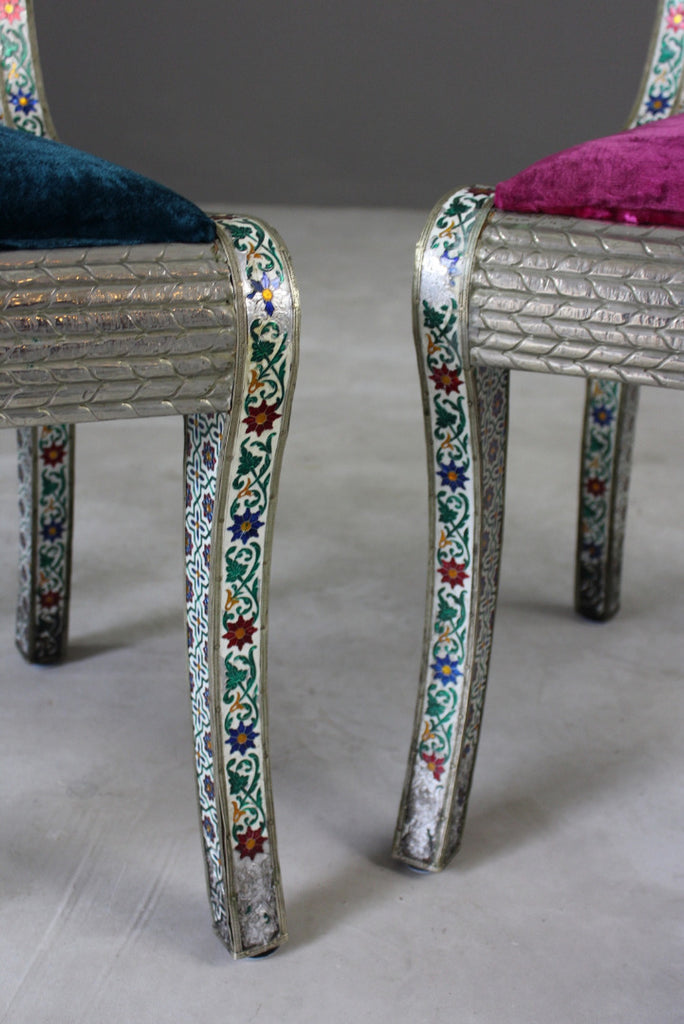 Pair Indian Enamelled Metal Chairs - Kernow Furniture
