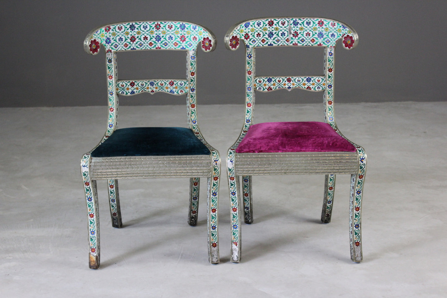 Pair Indian Enamelled Metal Chairs - Kernow Furniture