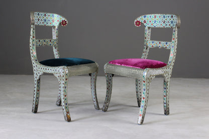 Pair Indian Enamelled Metal Chairs - Kernow Furniture