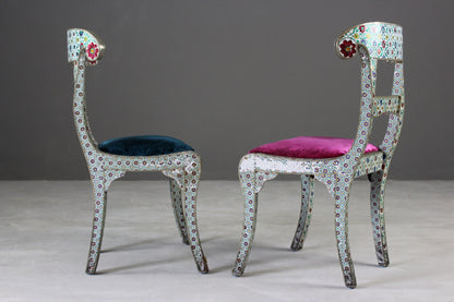 Pair Indian Enamelled Metal Chairs - Kernow Furniture