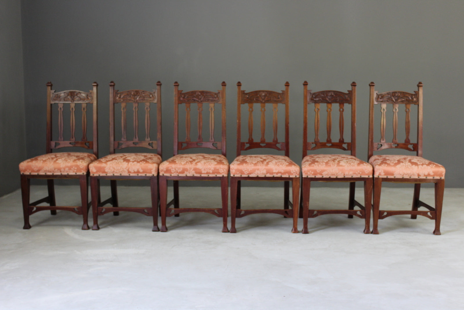 6 Edwardian Art Nouveau Dining Chairs - Kernow Furniture