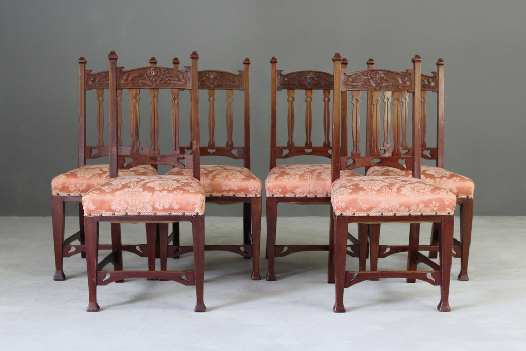 6 Edwardian Art Nouveau Dining Chairs - Kernow Furniture