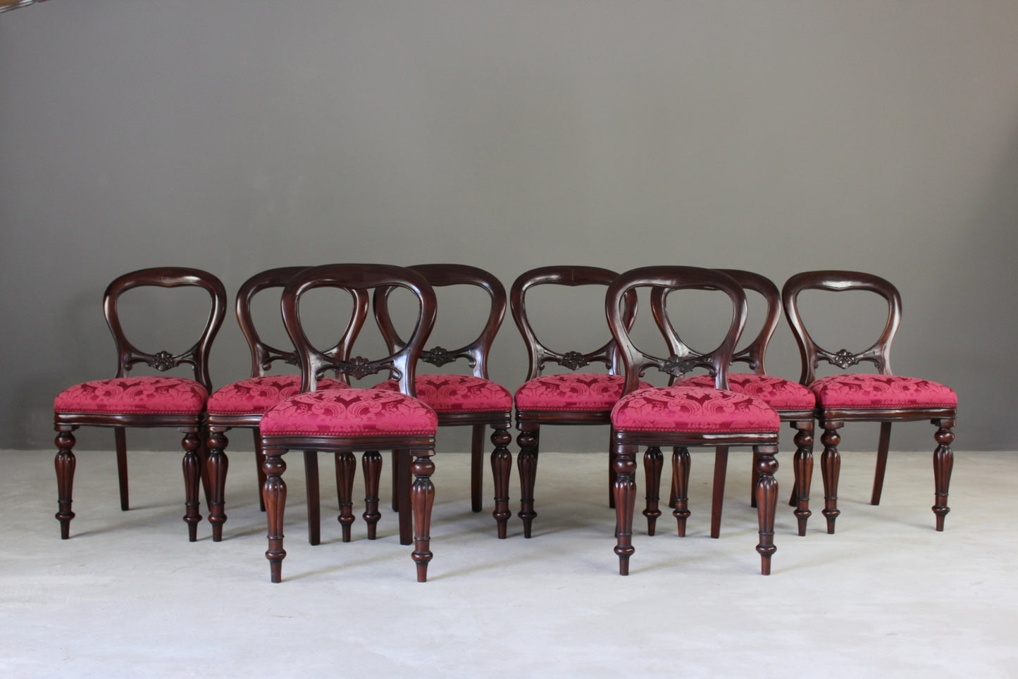 8 Victorian Style Balloon Back Dining Chairs - Kernow Furniture