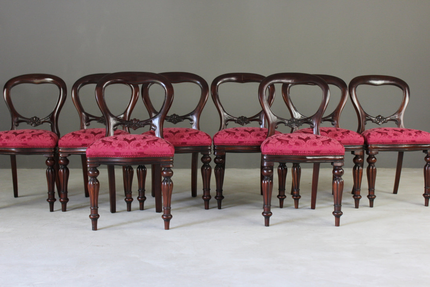 8 Victorian Style Balloon Back Dining Chairs - Kernow Furniture