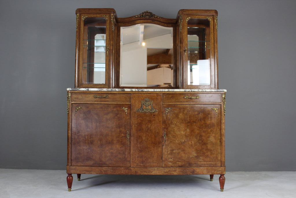Antique French Burr Walnut & Marble Vitrine - Kernow Furniture