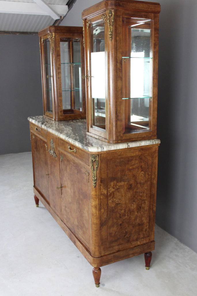 Antique French Burr Walnut & Marble Vitrine - Kernow Furniture