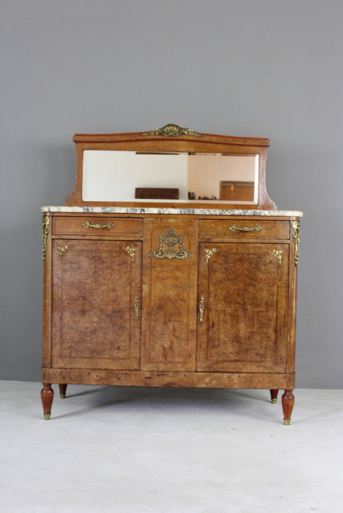 Antique French Burr Walnut & Marble Sideboard - Kernow Furniture
