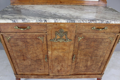 Antique French Burr Walnut & Marble Sideboard - Kernow Furniture