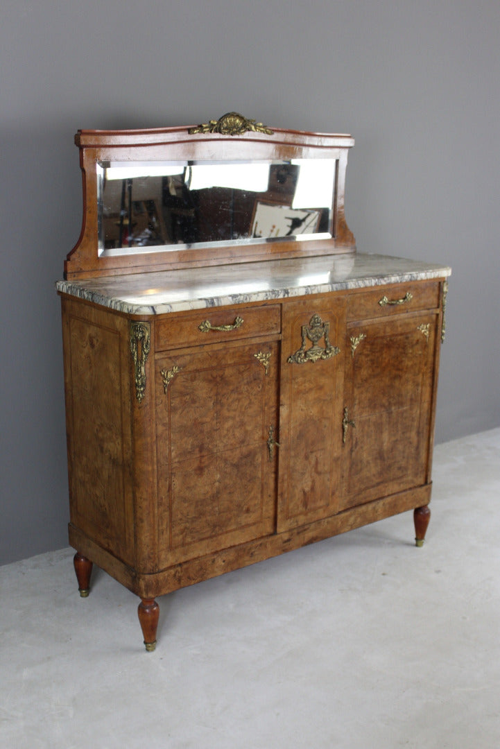 Antique French Burr Walnut & Marble Sideboard - Kernow Furniture