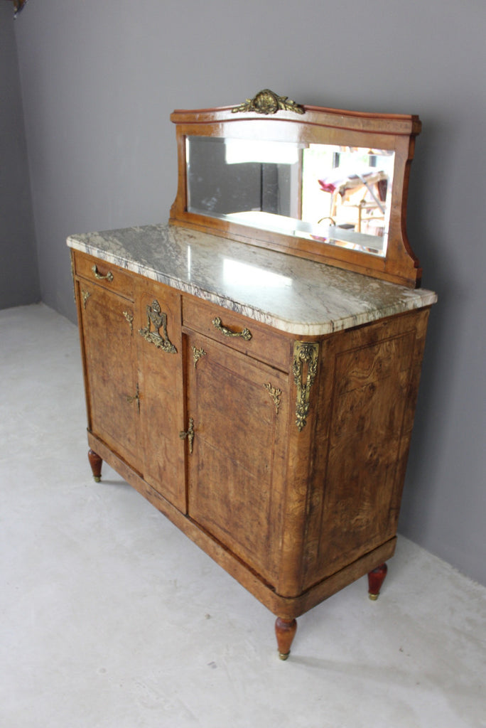 Antique French Burr Walnut & Marble Sideboard - Kernow Furniture