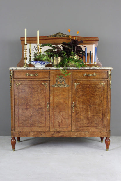 Antique French Burr Walnut & Marble Sideboard - Kernow Furniture