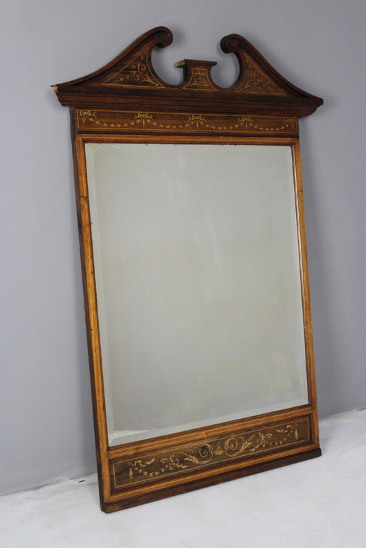 Large Edwardian Inlaid Wall Mirror - Kernow Furniture