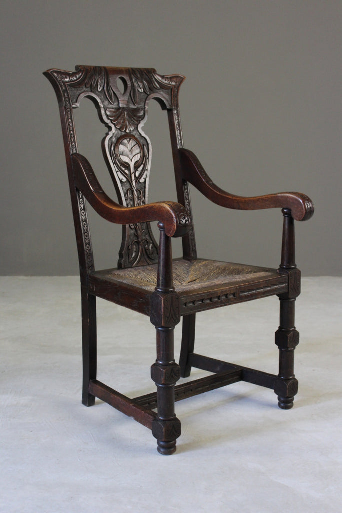 Rustic Victorian Oak Carver Chair - Kernow Furniture