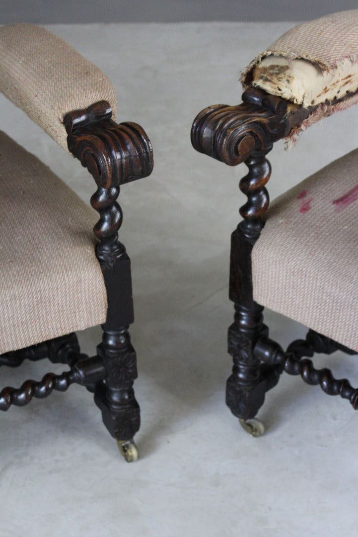 Pair Victorian Carved Oak Throne Chairs - Kernow Furniture