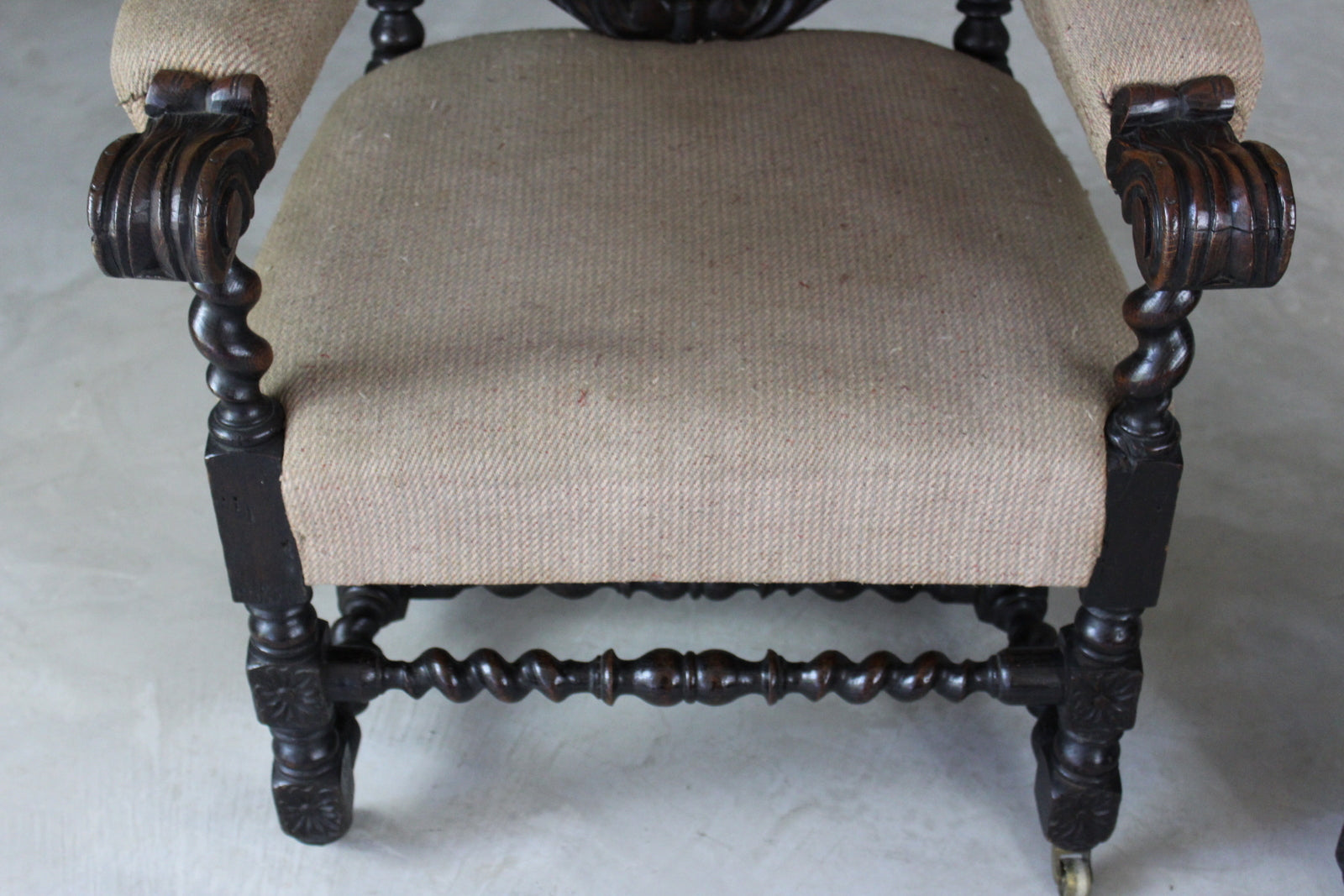 Pair Victorian Carved Oak Throne Chairs - Kernow Furniture