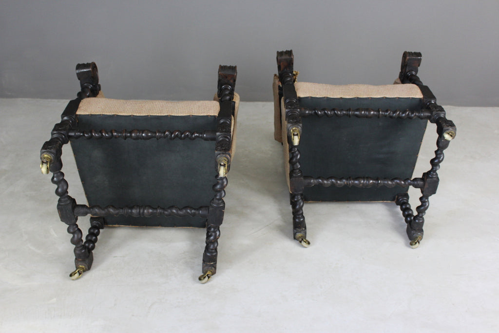 Pair Victorian Carved Oak Throne Chairs - Kernow Furniture
