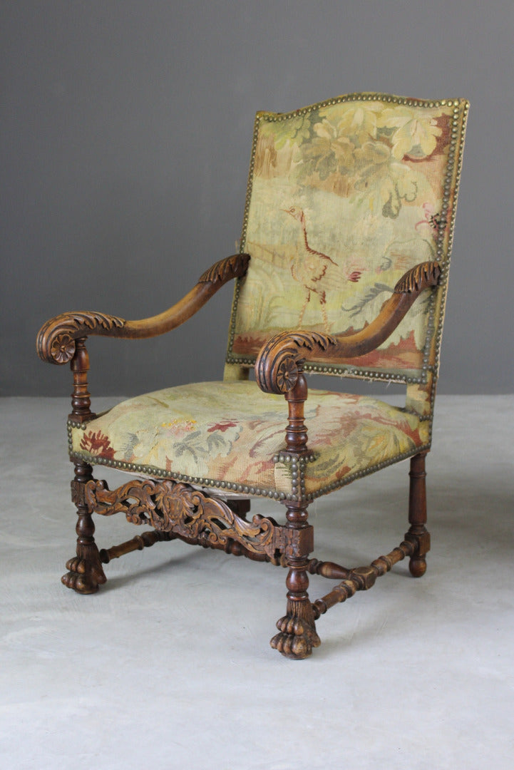 Pair French Carved Oak Throne Chairs - Kernow Furniture