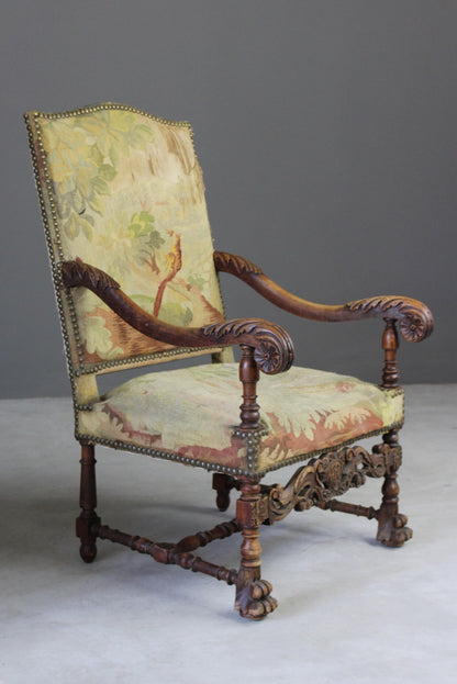 Pair French Carved Oak Throne Chairs - Kernow Furniture